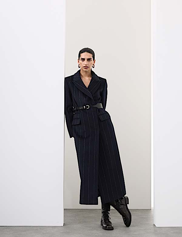 Wool Rich Double Breasted Longline Coat - CN