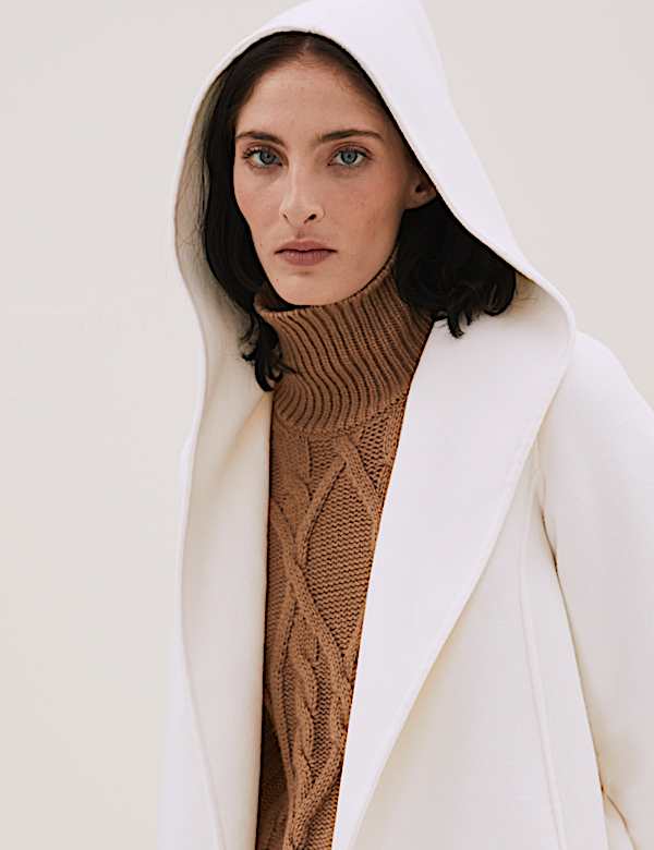 Wool Blend Hooded Short Coat