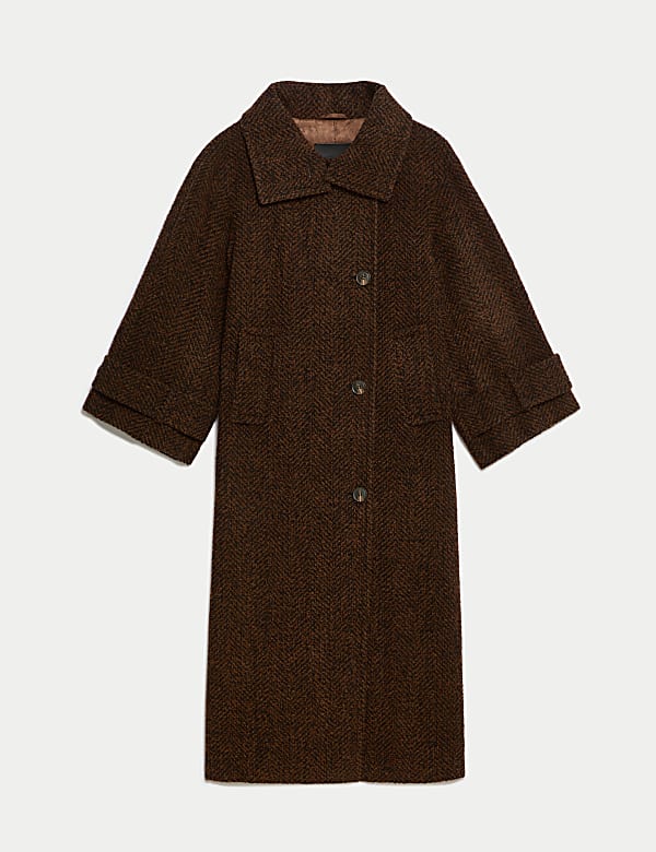 Auf Figur geschnittener Mantel aus Wollmischung mit Fischgr&auml;tmuster - AT