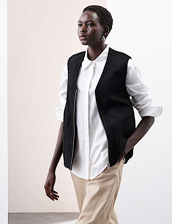 Veste sans manches réversible en daim avec doublure en fausse fourrure - BE