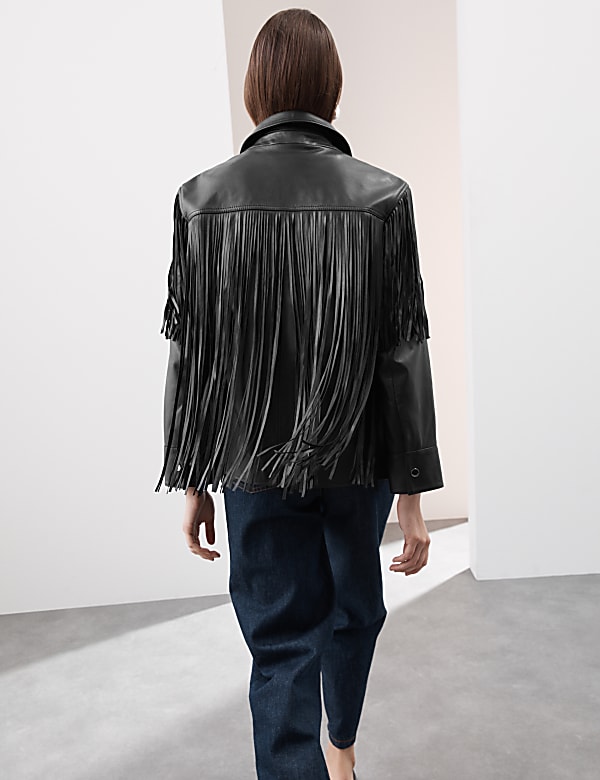 Leather Tassel Fringed Biker Jacket - JE