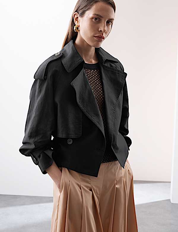 Cropped Trenchcoat aus Leinenmischgewebe - DE