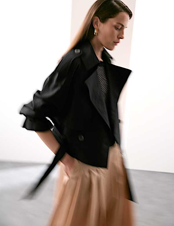 Linen Blend Cropped Trench Coat - CA