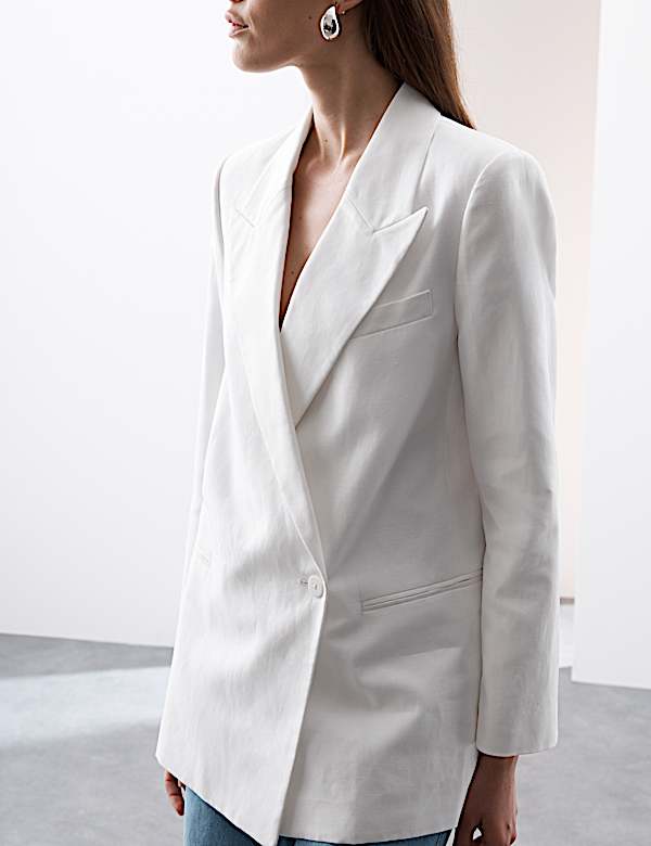 Linen Blend Single Breasted Blazer - NL