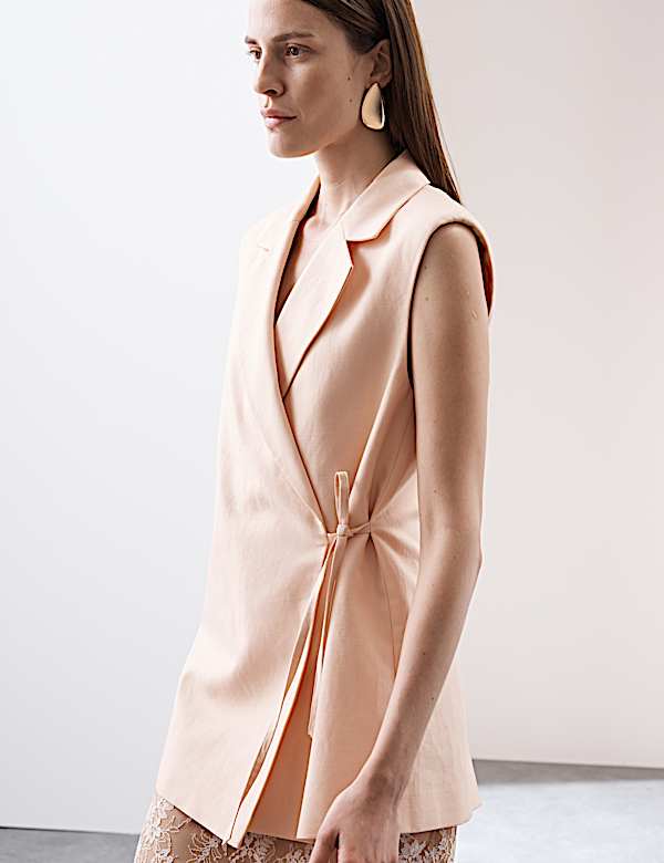 Linen Blend Tie Fastening Waistcoat - JE