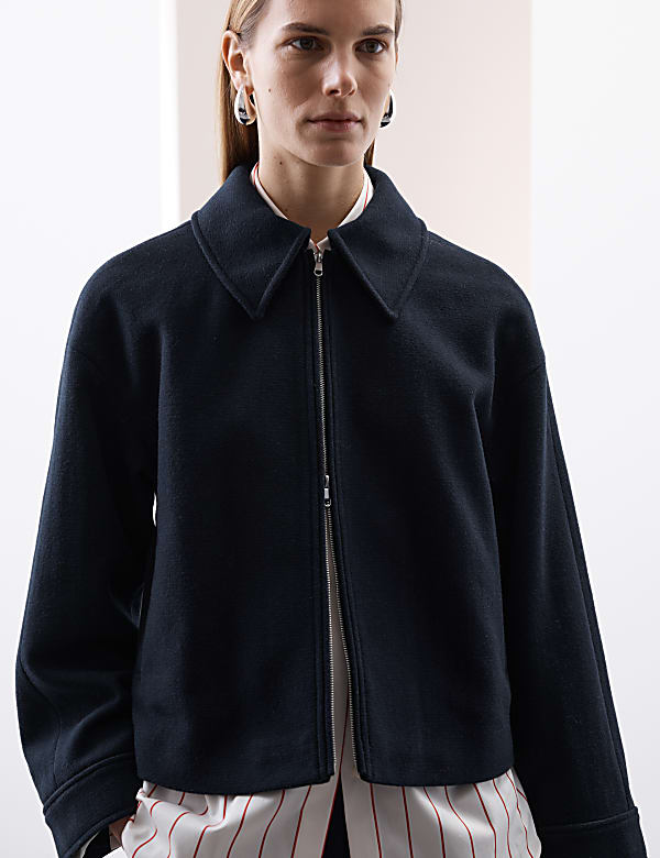 Wool Blend Cropped Pea Coat - IT