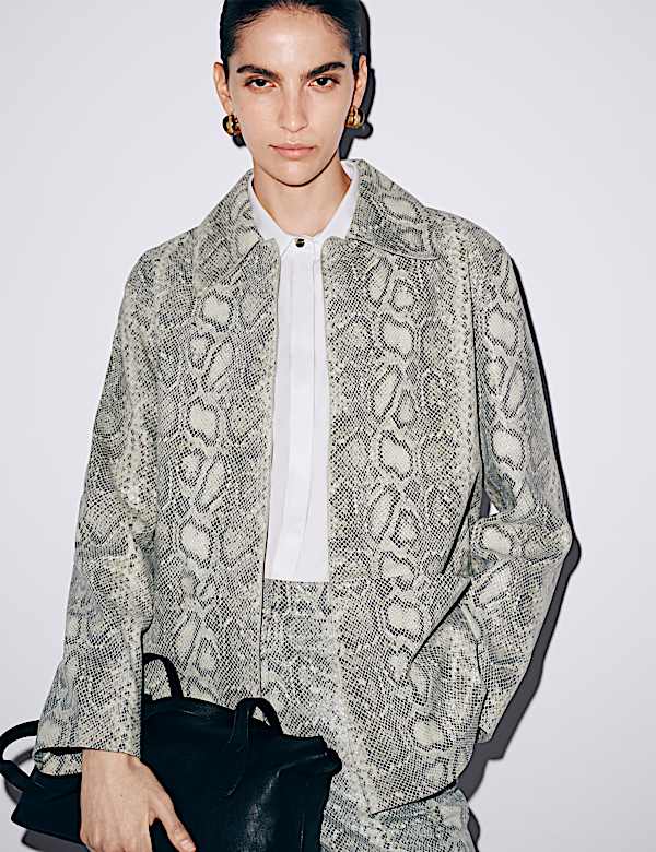 Leather Snakeskin Print Jacket - AL