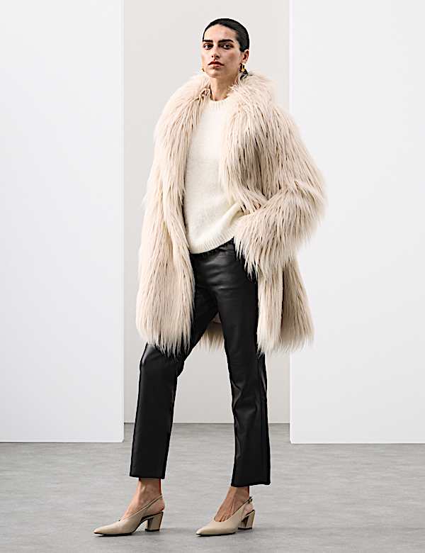 Faux Fur Collared Longline Coat - NZ