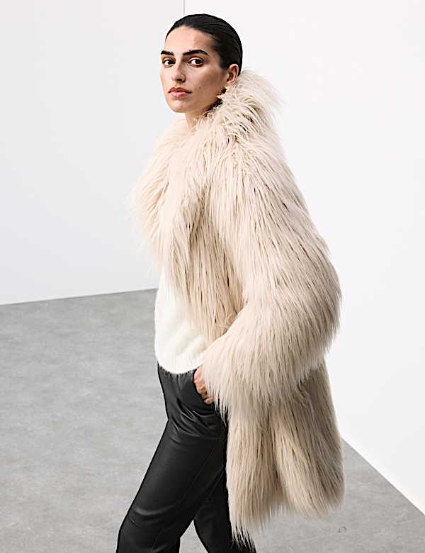 Faux Fur Collared Longline Coat - NZ