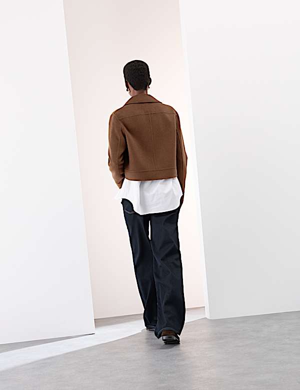 Wool Blend Collared Cropped Utility Jacket - NZ