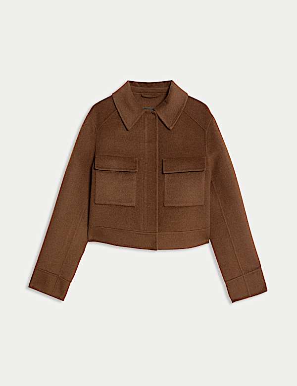 Wool Blend Collared Cropped Utility Jacket - NZ