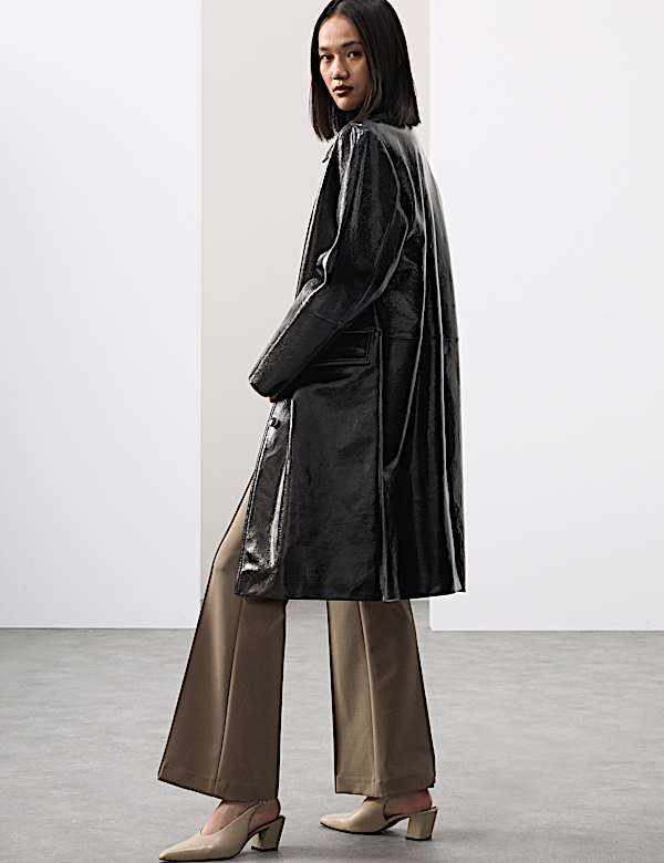 Leather Patent Crackle Longline Car Coat - AL