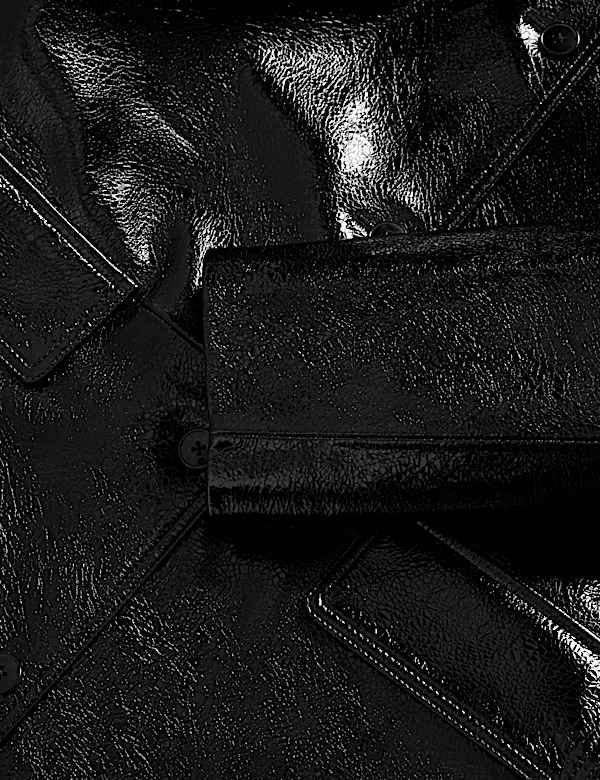 מעיל נסיעה מעור בגזרה ארוכה בגימור סדקים מבריק - IL