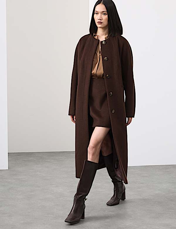 מעיל ללא צווארון מתערובת צמר ובגזרה ארוכה - IL