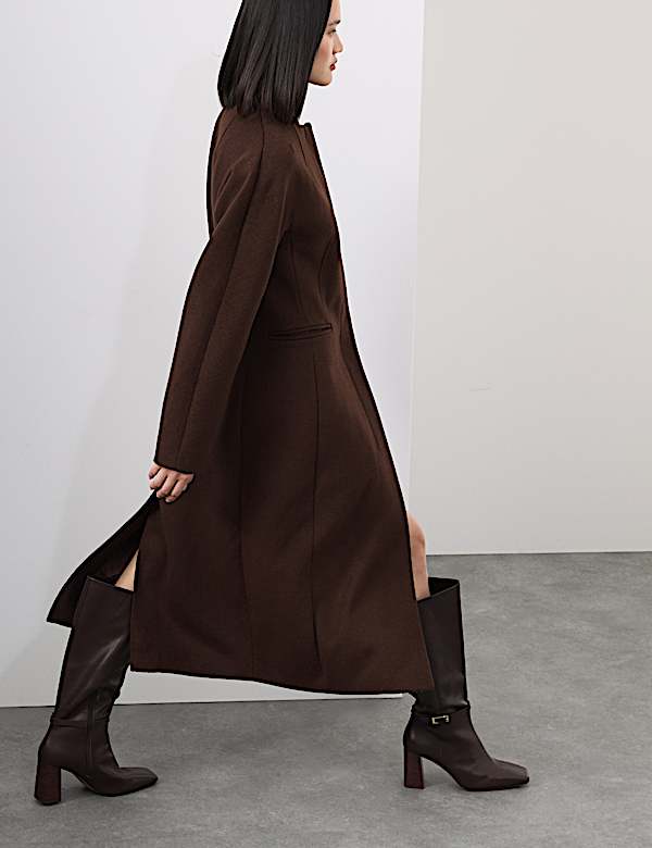 מעיל ללא צווארון מתערובת צמר ובגזרה ארוכה - IL