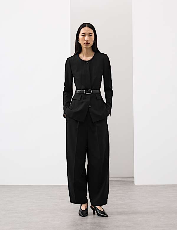 Collarless Longline Blazer with Wool - UA