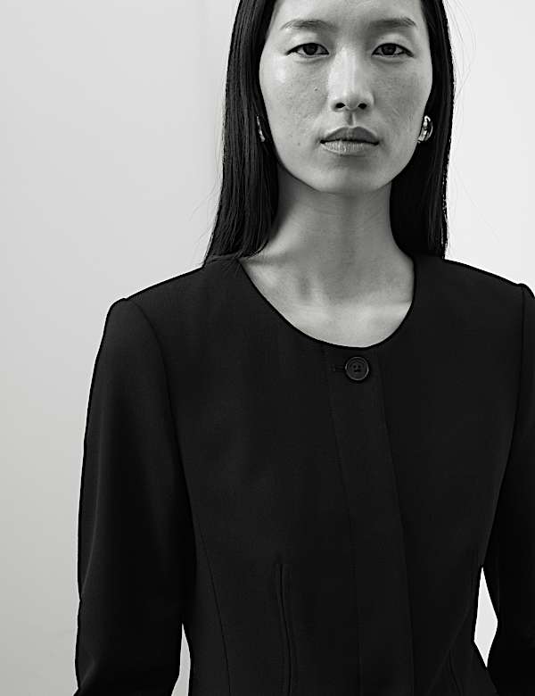 Collarless Longline Blazer with Wool - UA