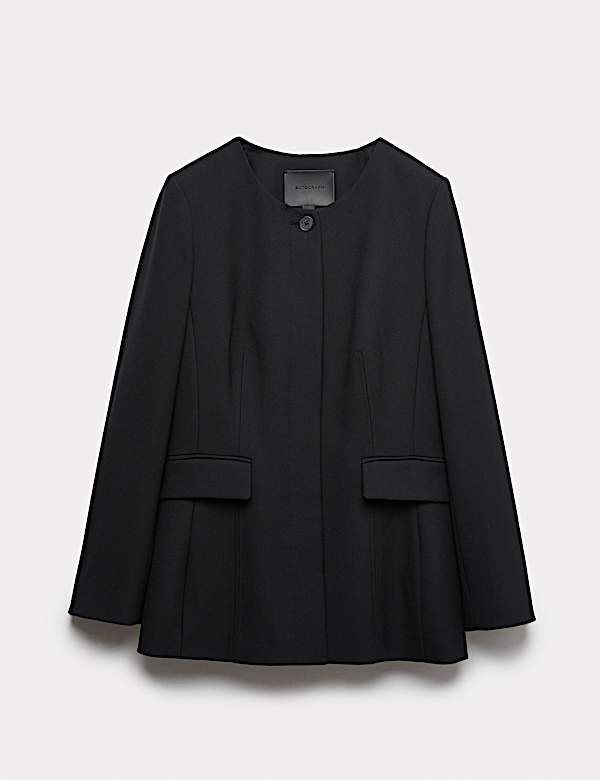 Collarless Longline Blazer with Wool - UA