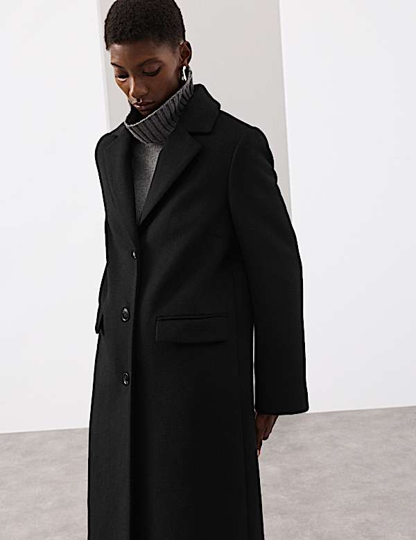 מעיל מחויט בגזרה ארוכה מתערובת צמר - IL