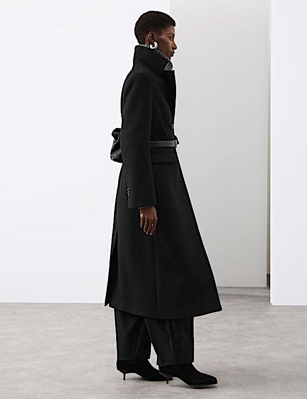 מעיל מחויט בגזרה ארוכה מתערובת צמר - IL