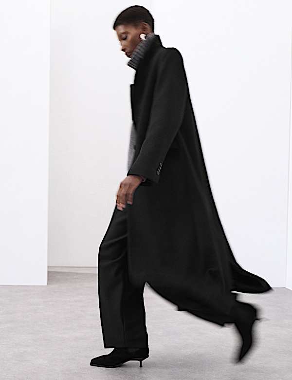 מעיל מחויט בגזרה ארוכה מתערובת צמר - IL