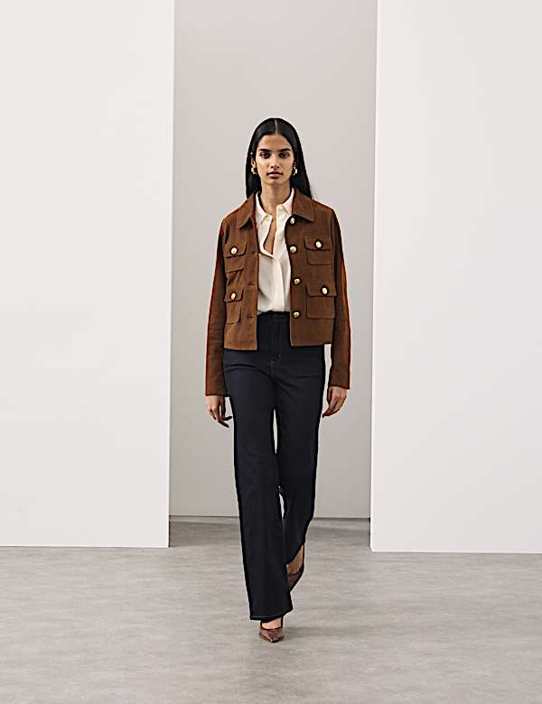 Suede Collared Pocket Cropped Jacket - CH