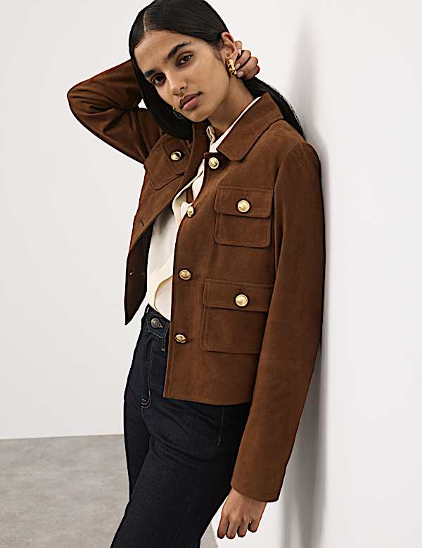 Suede Collared Pocket Cropped Jacket - CH