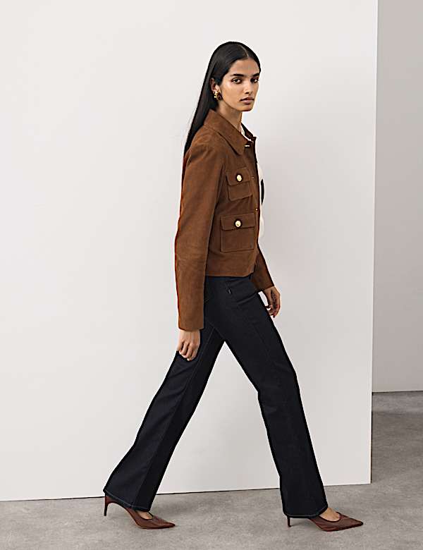 Suede Collared Pocket Cropped Jacket - CH