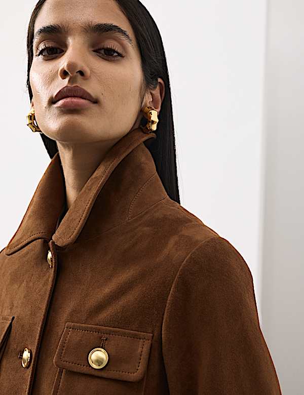 Suede Collared Pocket Cropped Jacket - CH