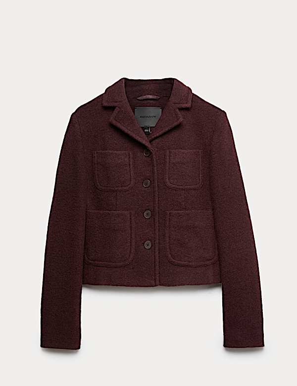Blazer coupe droite raccourcie en laine m&eacute;lang&eacute;e - BE