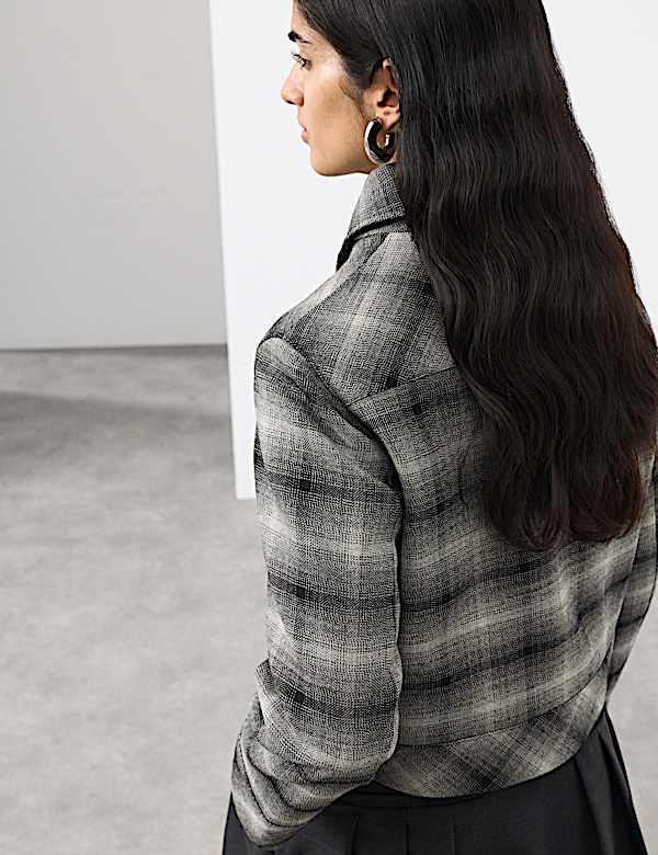 Veste courte 100 % laine &agrave; carreaux - CA