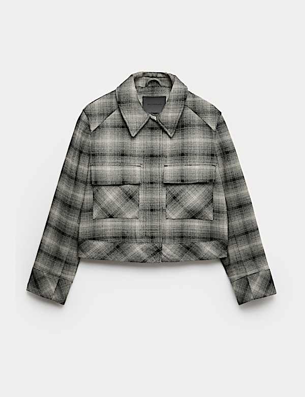 Veste courte 100 % laine &agrave; carreaux - CA