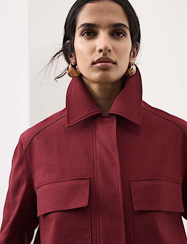 Linen Blend Cropped Utility Jacket - LV