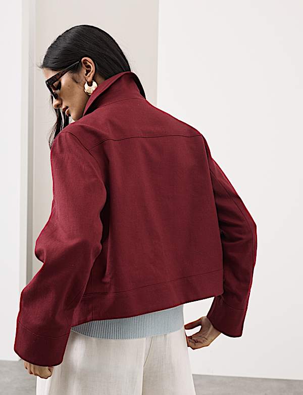 Linen Blend Cropped Utility Jacket - LV