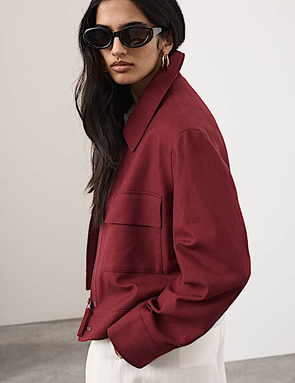 Linen Blend Cropped Utility Jacket - LV