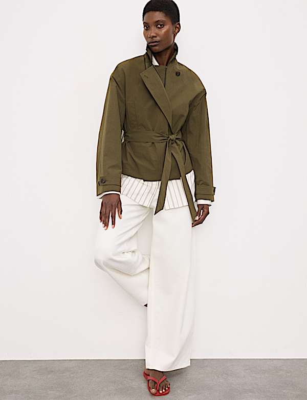 Belted Cropped Trench Coat - JE
