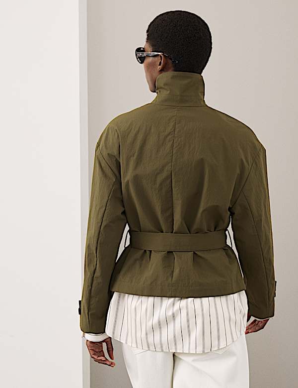 Belted Cropped Trench Coat - JE