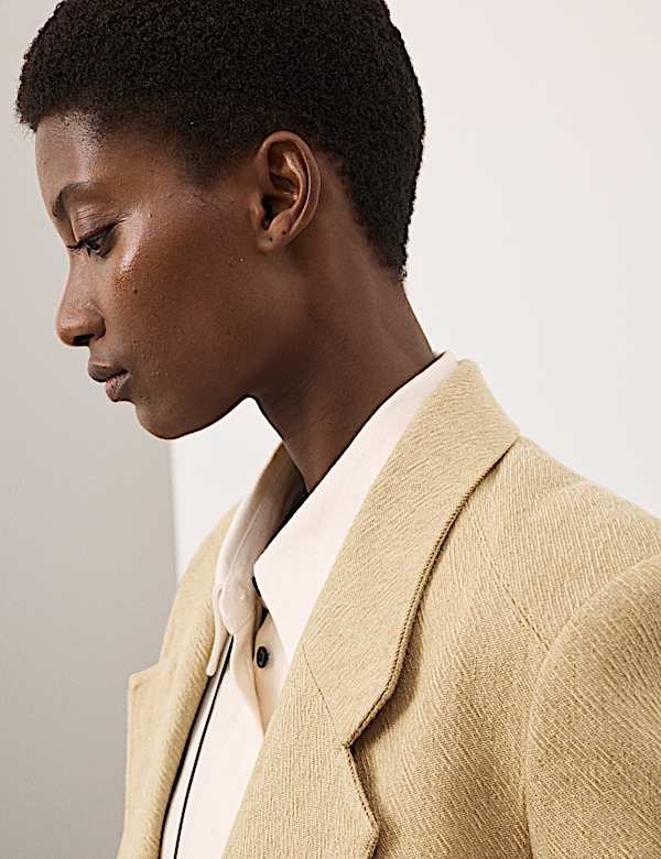 Blazer coupe d&eacute;contract&eacute;e en lin m&eacute;lang&eacute; textur&eacute; - FR