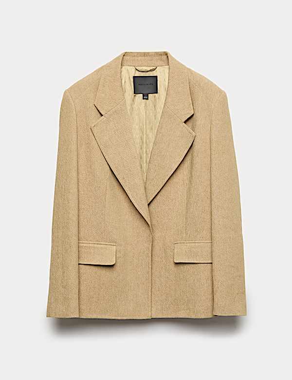 Blazer coupe d&eacute;contract&eacute;e en lin m&eacute;lang&eacute; textur&eacute; - FR