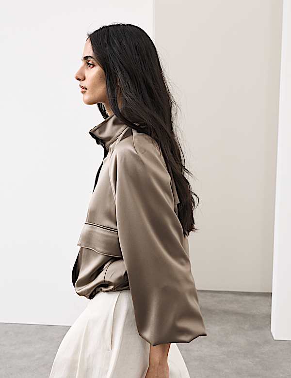 Satin Lightweight Funnel Neck Bomber Jacket - IT