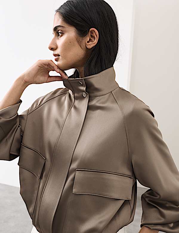 Satin Lightweight Funnel Neck Bomber Jacket - IT