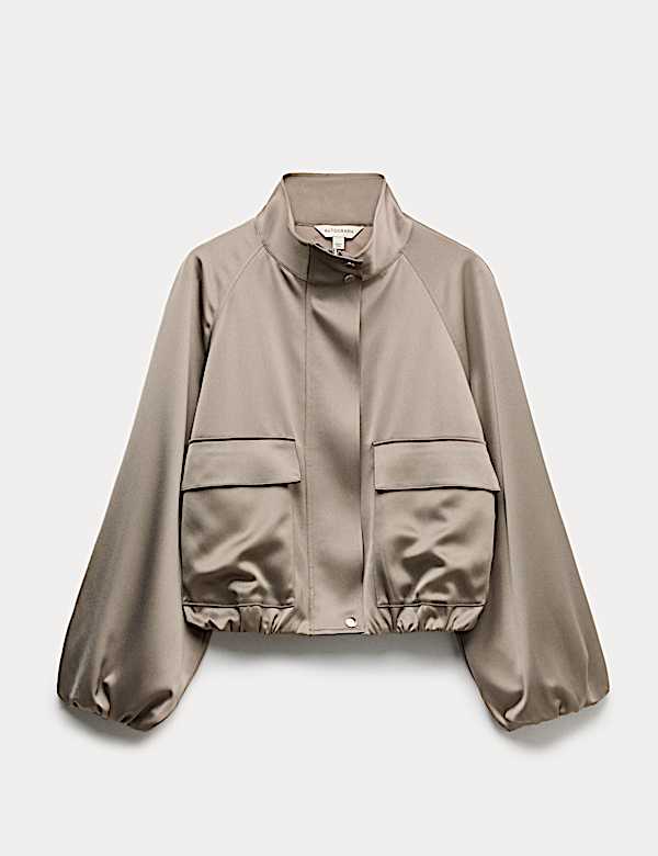 Satin Lightweight Funnel Neck Bomber Jacket - IT