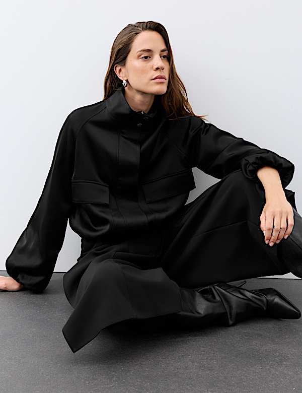 Satin Lightweight Funnel Neck Bomber Jacket - CA