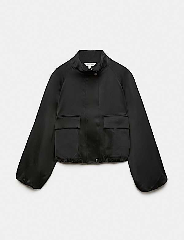 Satin Lightweight Funnel Neck Bomber Jacket - CA