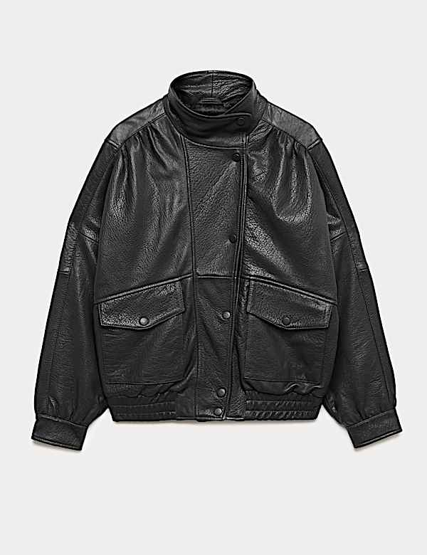 Veste d&rsquo;aviateur en cuir &agrave; col chemin&eacute;e - CA