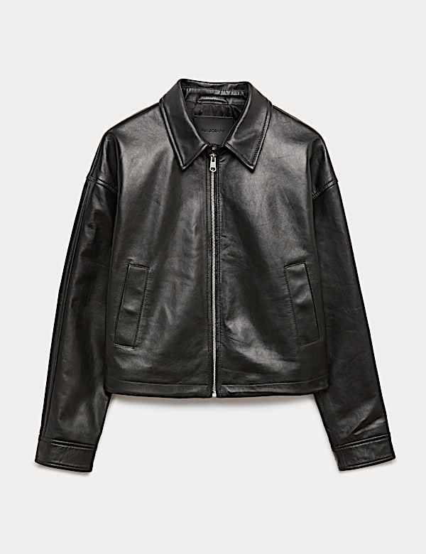 Leather High Shine Collared Cropped Jacket - CA