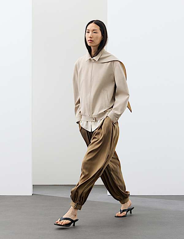 Wool Blend Tailored Scarf Bomber Jacket - IS