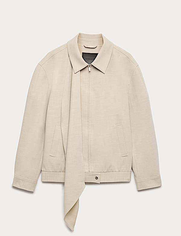 Wool Blend Tailored Scarf Bomber Jacket - IS