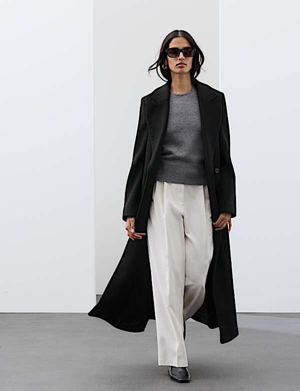 Wool Blend Single Breasted Tailored Coat - KR