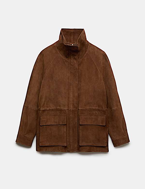Suede Funnel Neck Longline Jacket - CA